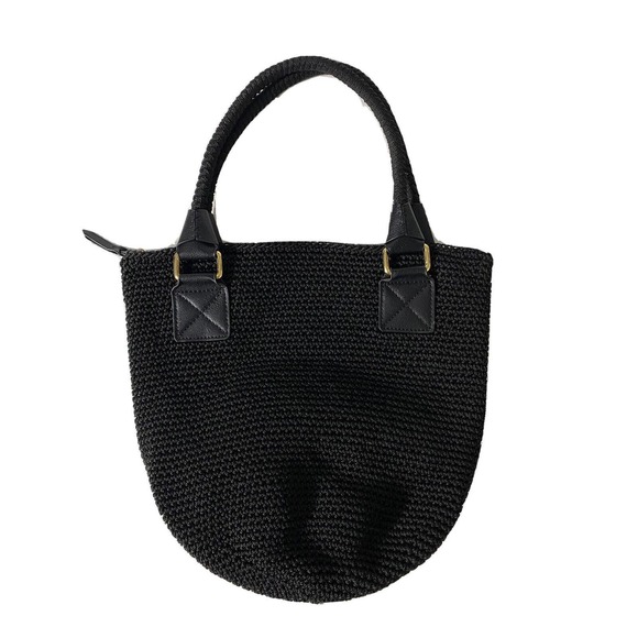 The Sak Handbags - The Sak Crochet Knit Bag Black Bucket Zip Top Handbag Purse Satchel Hobo